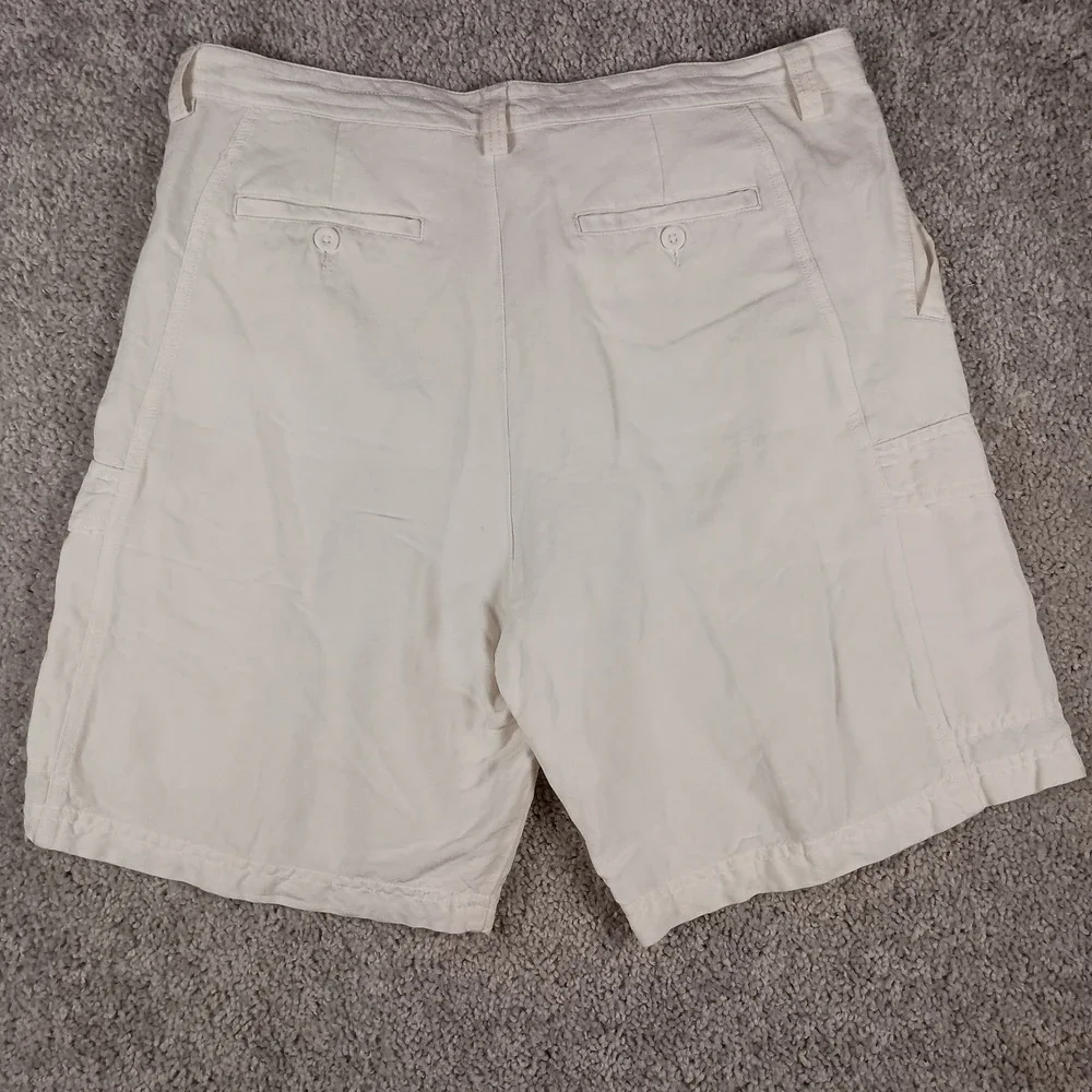 Cubavera Mens White Linen Rayon Blend Cargo Shorts Size 36 Excellent Condition